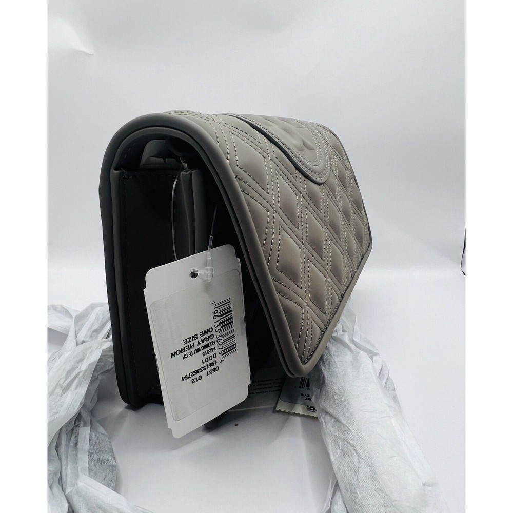 Tory Burch Fleming Matte Wallet on Chain Crossbody Clutch Gray Heron New…l - Picture 4 of 4